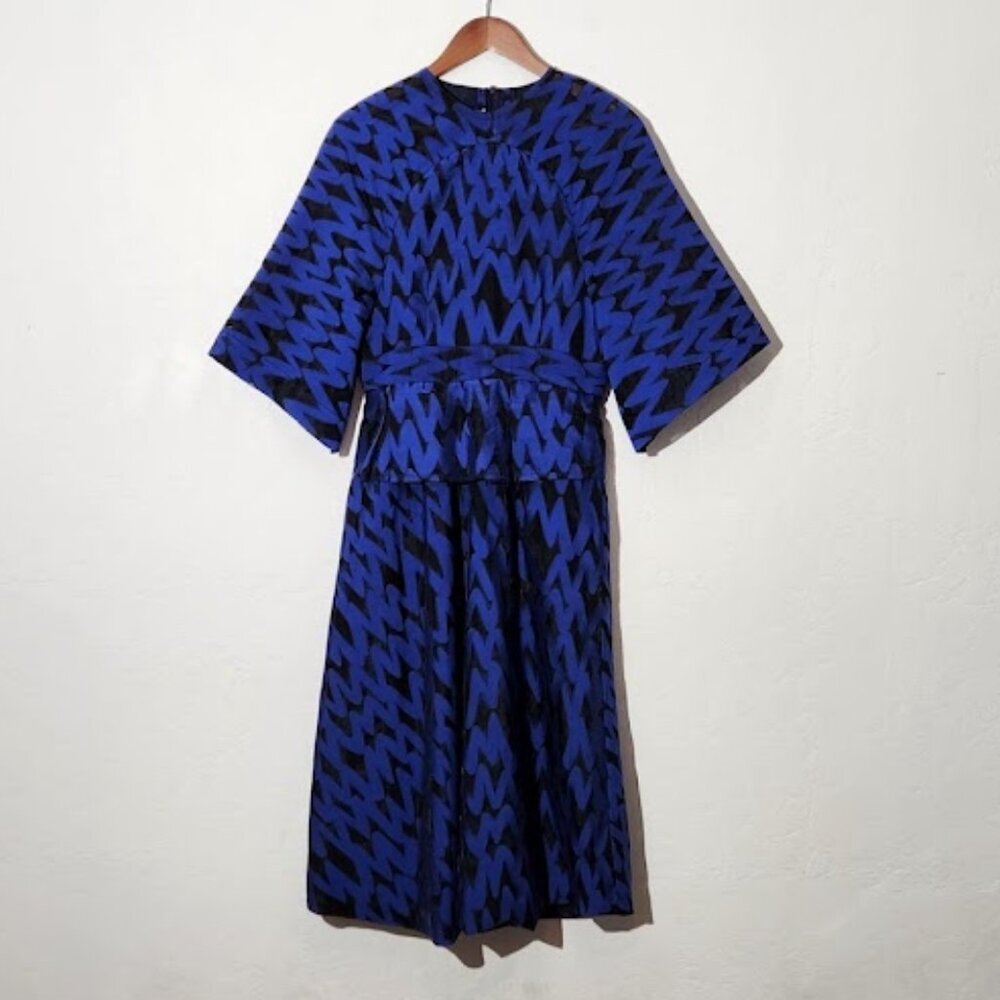 GREY Women's Fit & Flare Geometric Pattern Midi Dress Size Small